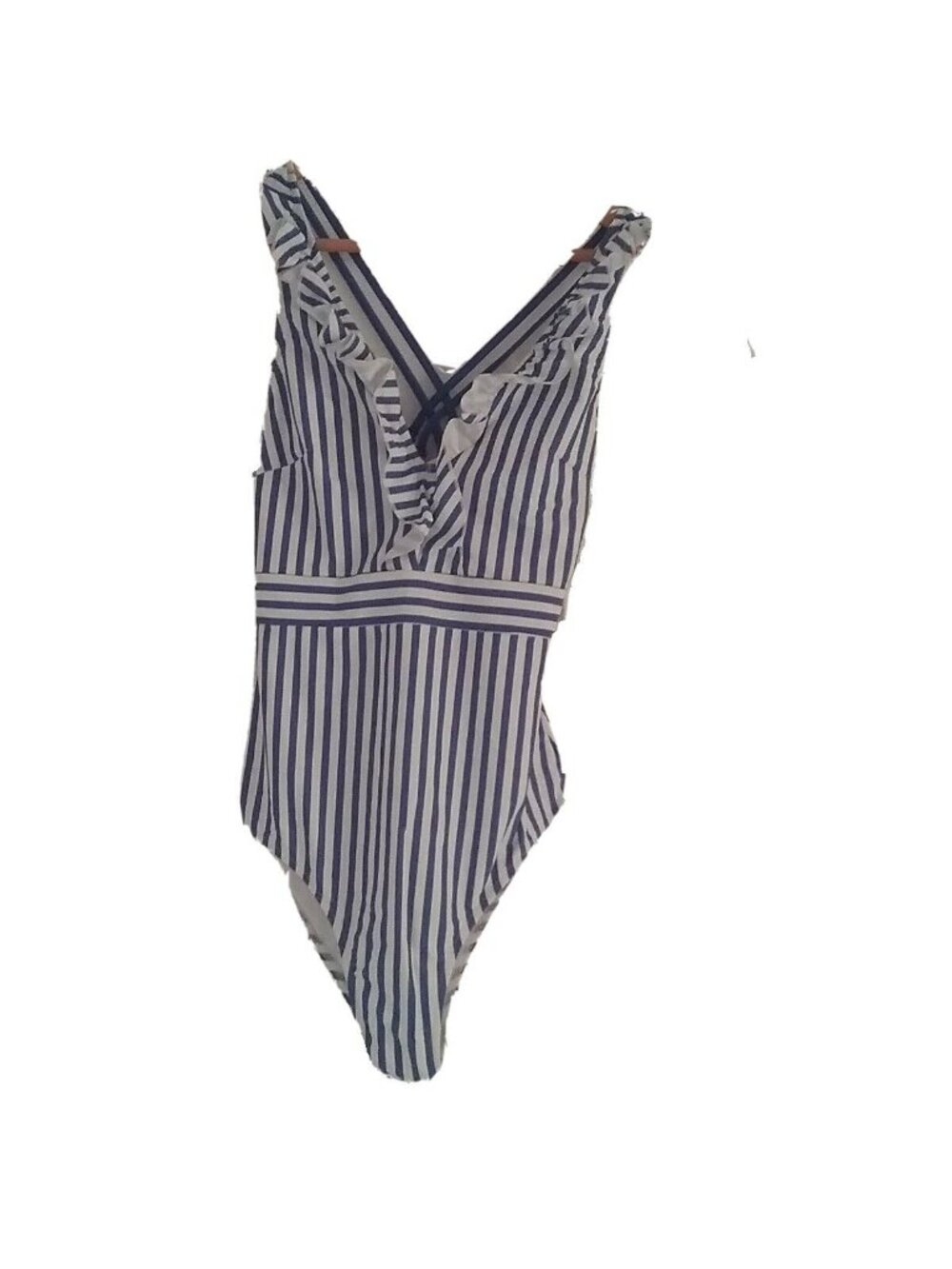 CUPSHE Women's V Neck One Piece Swimsuit Ruffled Lace Up, stripe, Size Small